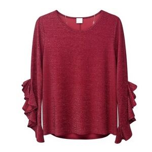 Spin Metallic Ruffle Sleeve Top – Red – Size Large – EUC